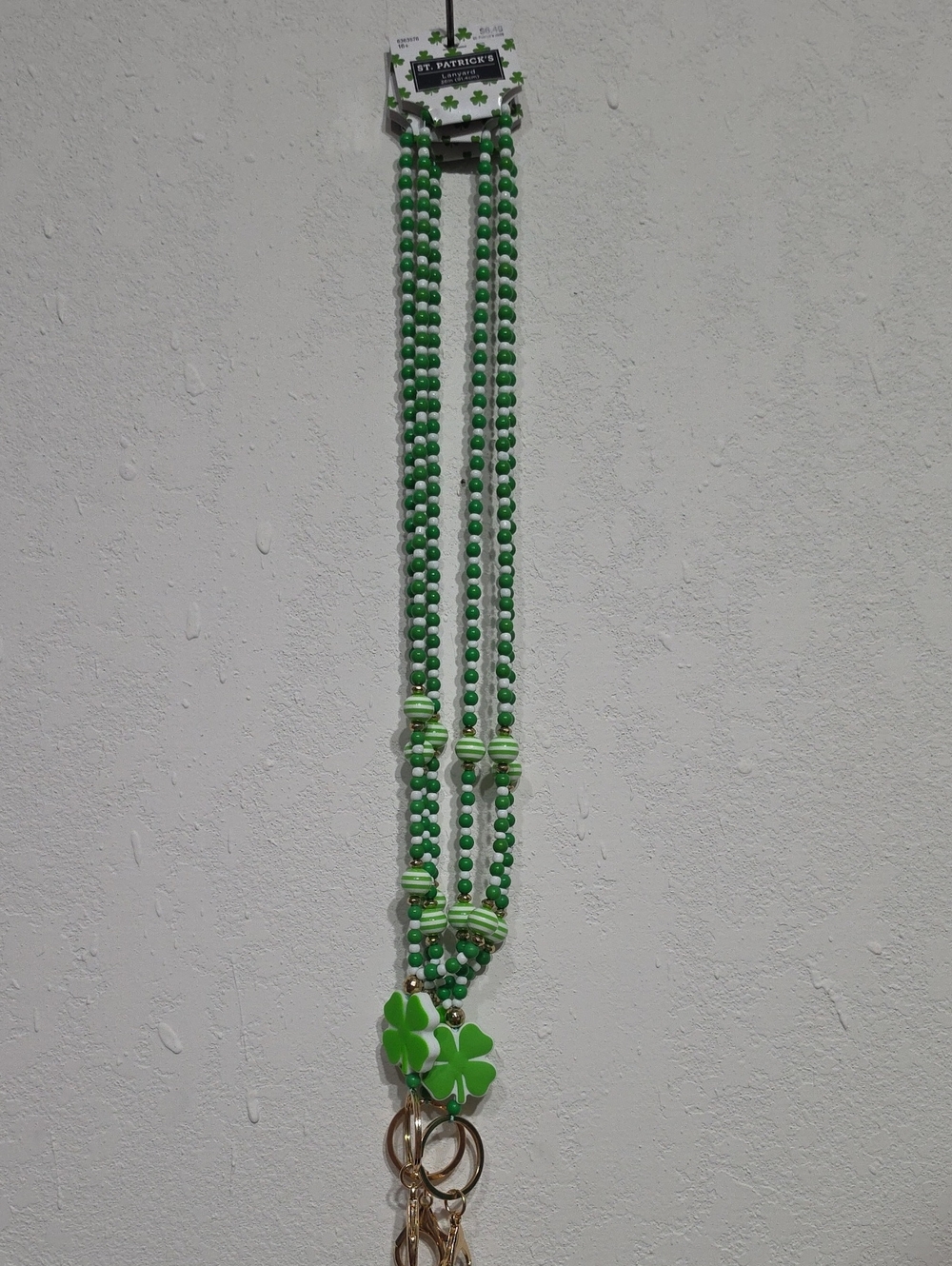 Set Of 3 Green Clover Beaded Lanyard
